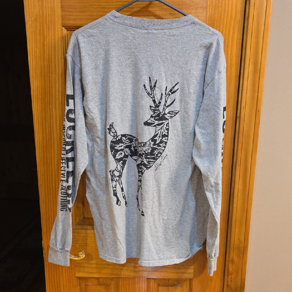 Luckless Long Sleeve Gray Shirt with Deer Graphic